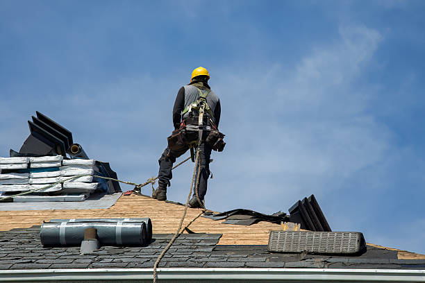Professional Gutter Installation technician working in Campus, IL